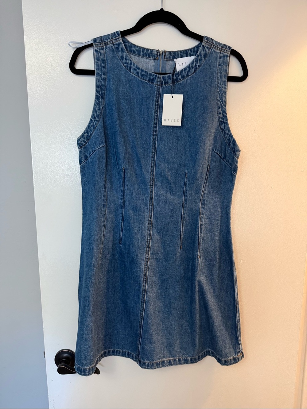 Mable Blue Denim Mini Dress - Sleeveless A-Line